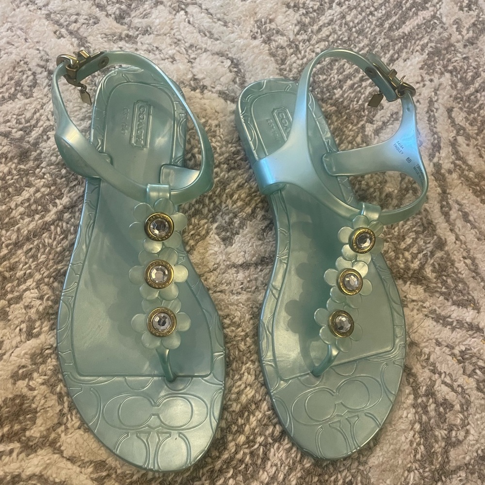 Coach sea green jelly sandals - love the coach designer tag on buckle !